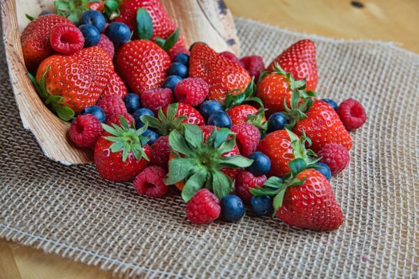 strawberries, raspberries, blueberries